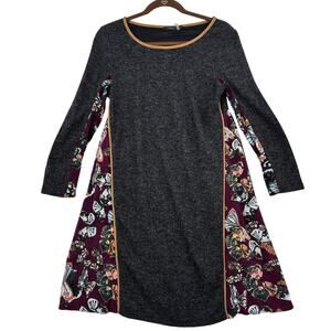 THML Sweater Dress Size S Gray Ribbed Contrast Back Butterfly Print Bohemian